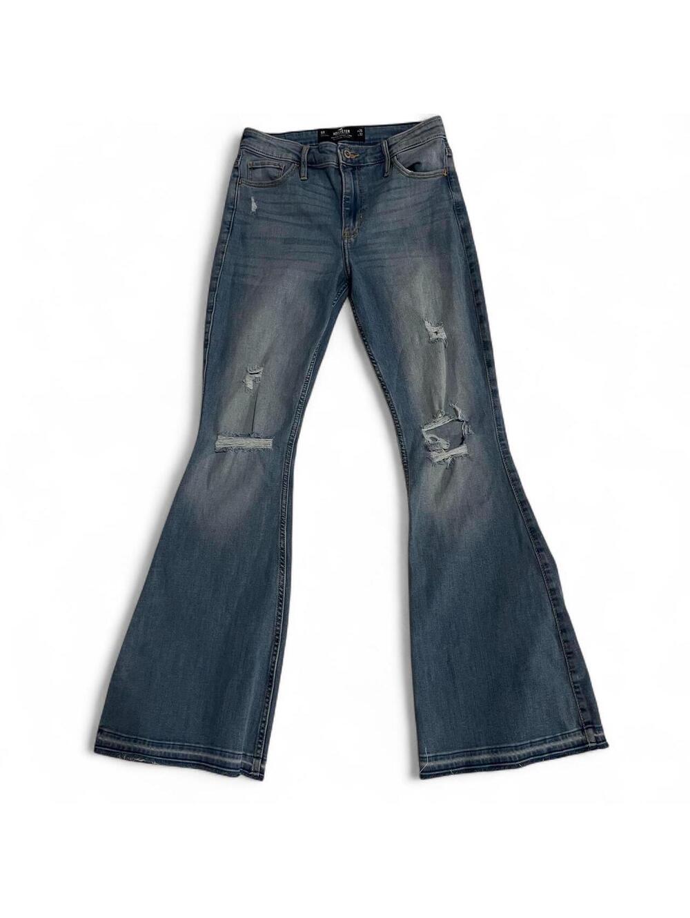Hollister Co. Women's Y2K High Rise Distressed Flare Jeans Size 9 Blue Vintage
